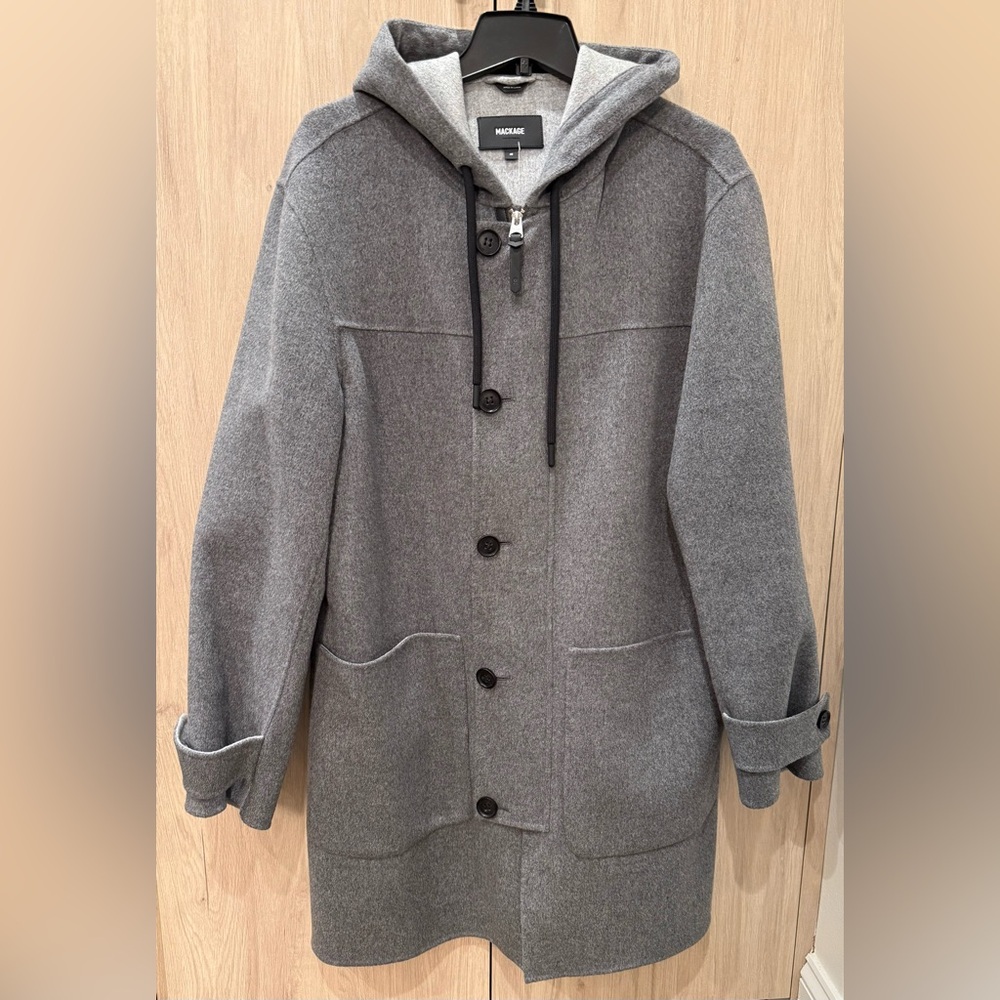 Mackage Men’s Joshua Double-Face Wool Long Coat. Carbon Mix. Sz. 40